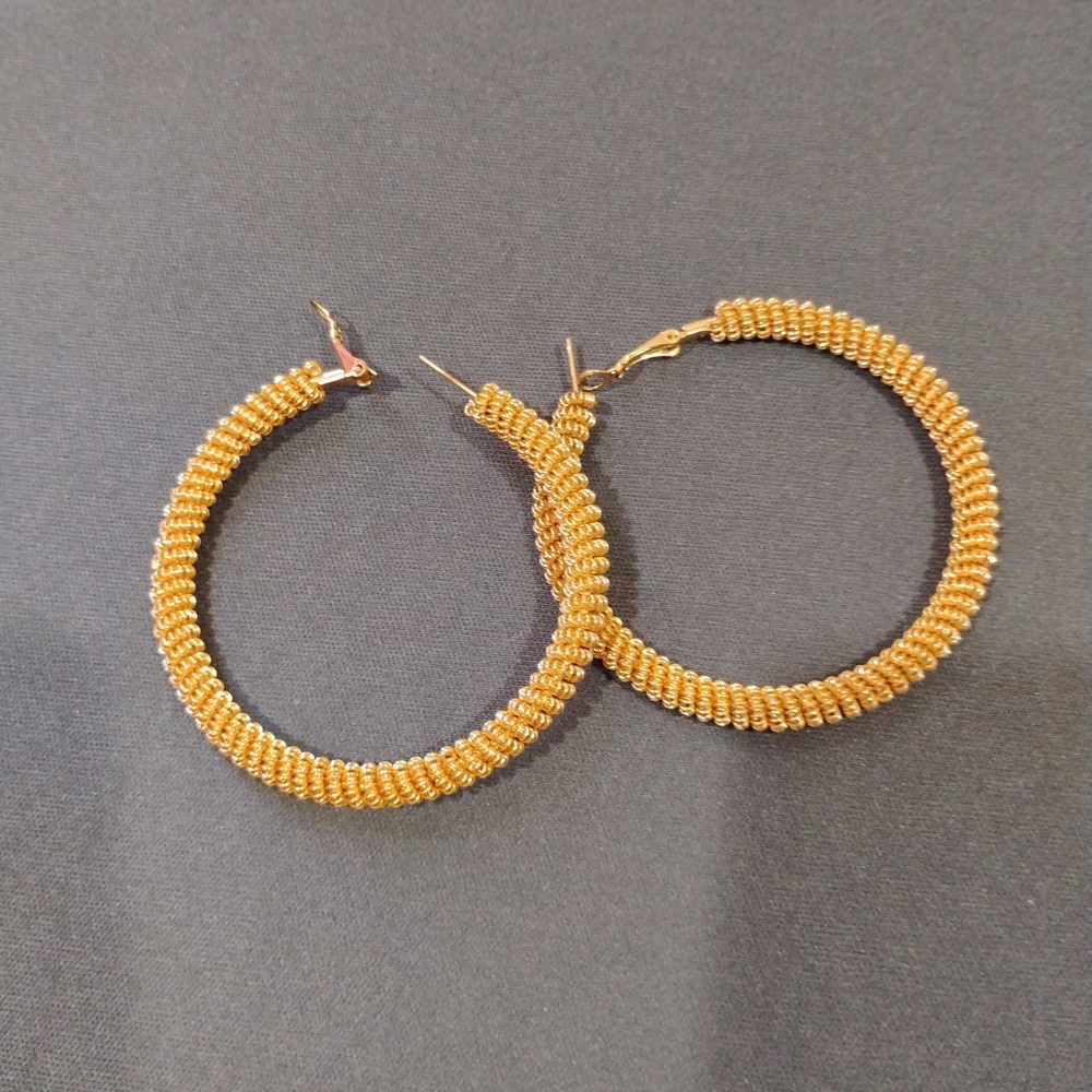 Gold Textured Hoop Earrings - Women Jewelry